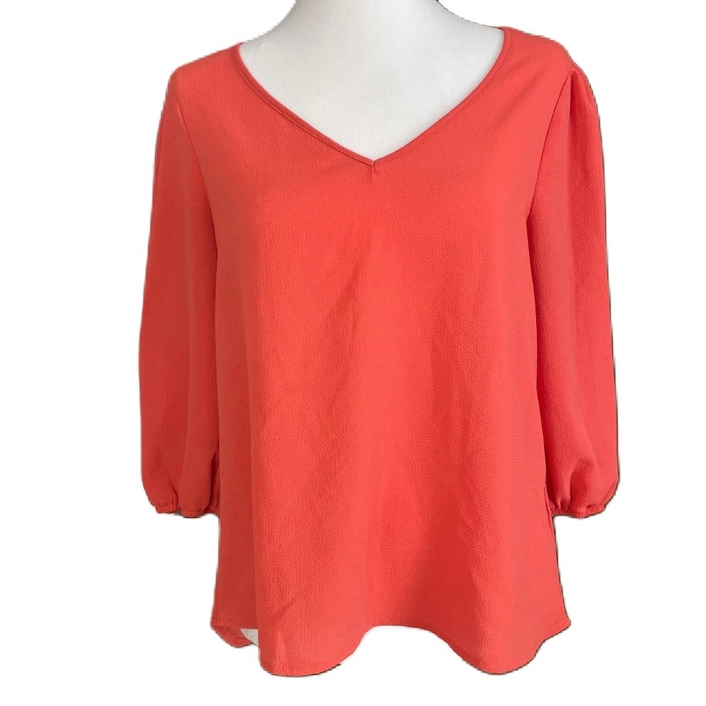 LDLA Women’s Coral Textured Strappy Cutout 3/4 Puff Sleeve Blouse Medium